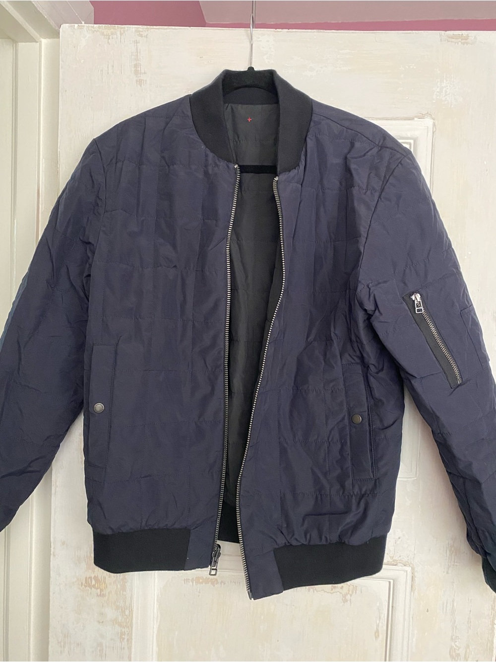 Men's Apolis Global Citizen Quilted Reversible Bomber Jacket in Navy & Gray